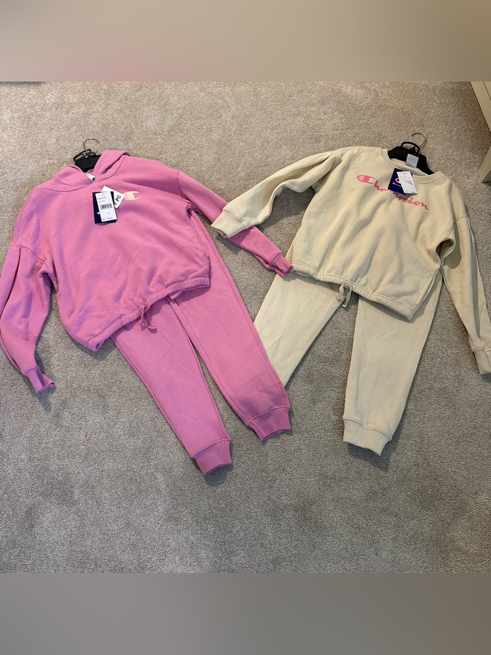 NWT Bundle Champion Girls Pink and Cream Fleece Jogger Sets Size 10 - Picture 1 of 3
